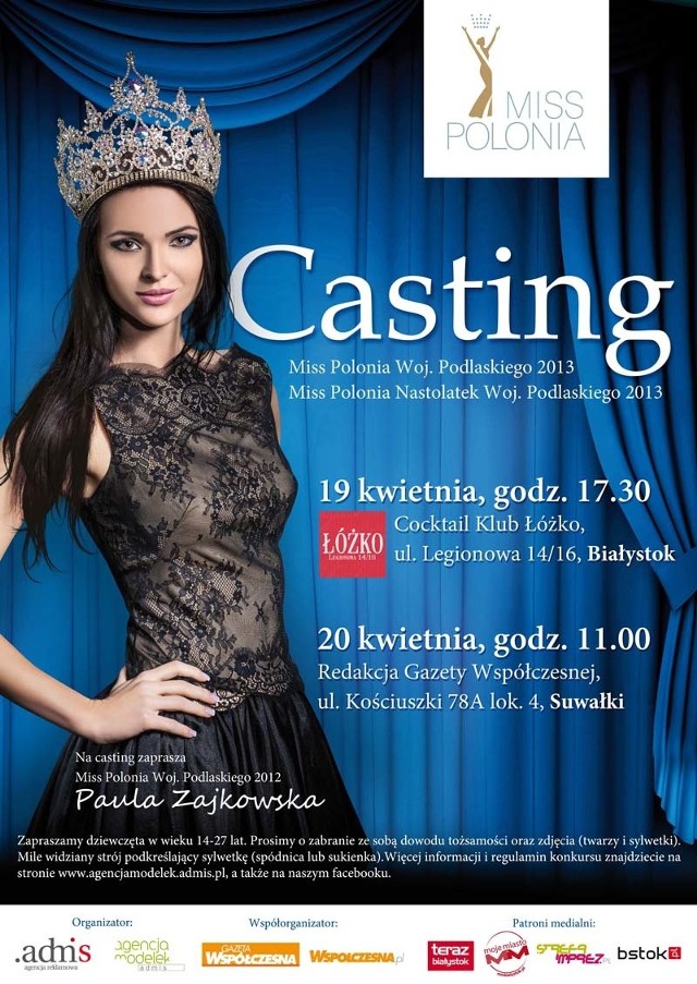 Casting do konkursu Miss Polonia Województwa Podlaskiego 2013 i Miss Polonia Nastolatek Województwa Podlaskiego 2013 r