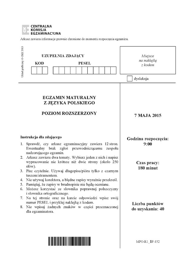 MATURA 2015 JĘZYK POLSKI ROZSZERZONY - ARKUSZE:MATURA 2015 POLSKI ROZSZERZONY - ARKUSZ POZIOM ROZSZERZONY - Formuła do 2014 "stara matura"MATURA 2015 POLSKI ROZSZERZONY - ARKUSZ POZIOM ROZSZERZONY - Formuła od 2015 "nowa matura"