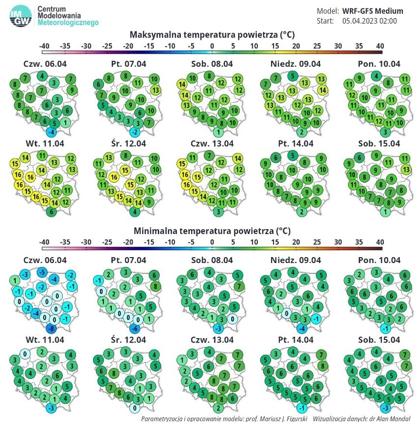 Maksymalna temperatura powietrza w okresie 4-15 kwietnia...