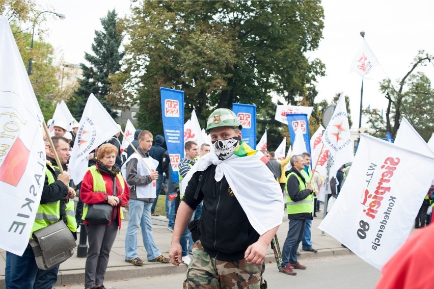 Demonstracja górników w czasie expose premier Ewy Kopacz