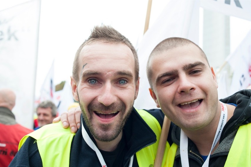 Demonstracja górników w czasie expose premier Ewy Kopacz