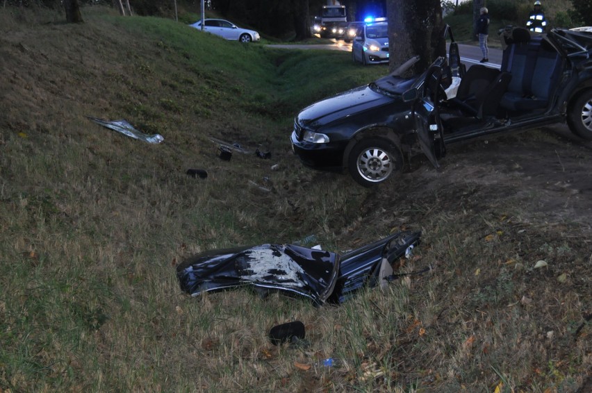 Kalinowo: Wypadek samochodu marki audi. 19-latek uderzył w drzewo. Ranni trafili do szpitala [ZDJĘCIA]