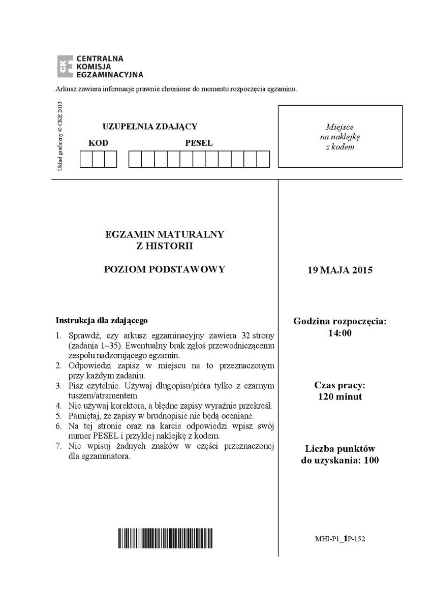 Matura 2015. HISTORIA poziom podstawowy dla TECHNIKUM...