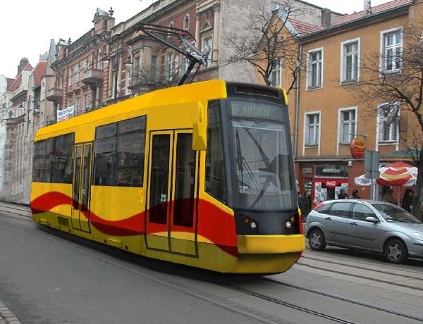 Komputerowa wizualizacja tramwaju bydgoskiej Pasy, który miał jeździć po Warszawie