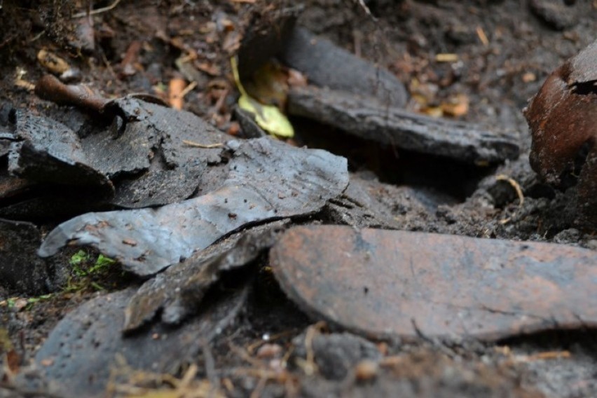Szczątki butów znalezionych na terenie dawnego, niemieckiego...