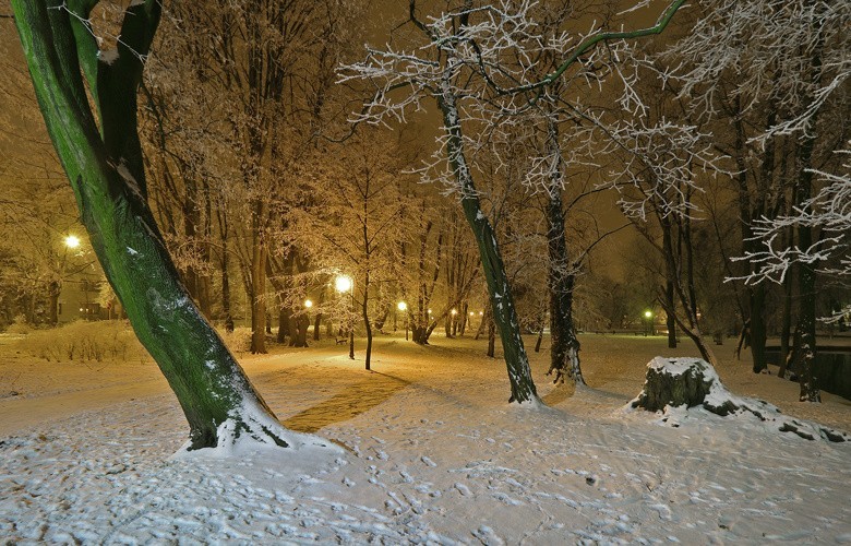 Zimowy Poznań nocą