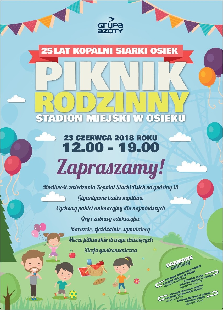 W sobotę wielki piknik rodzinny na stadionie w Osieku z okazji 25-lecia kopalni siarki. Darmowe autobusy ze Staszowa i Połańca  