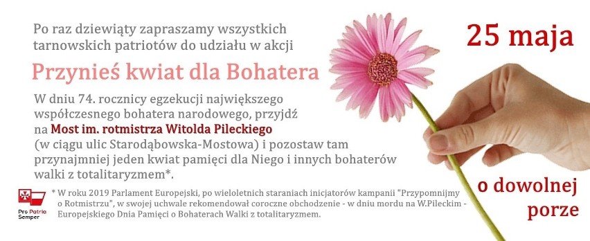 Tarnów. Kwiaty pamięci dla niezłomnego rotmistrza Witolda Pileckiego. W środę można przynieść je na most na Wątoku 