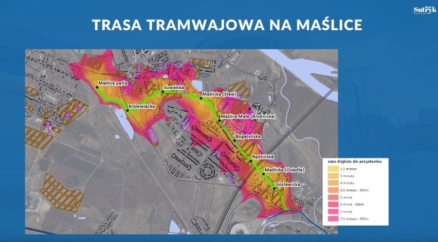 Mapa z trasą tramwajową na Maślice. Jej przebieg może...