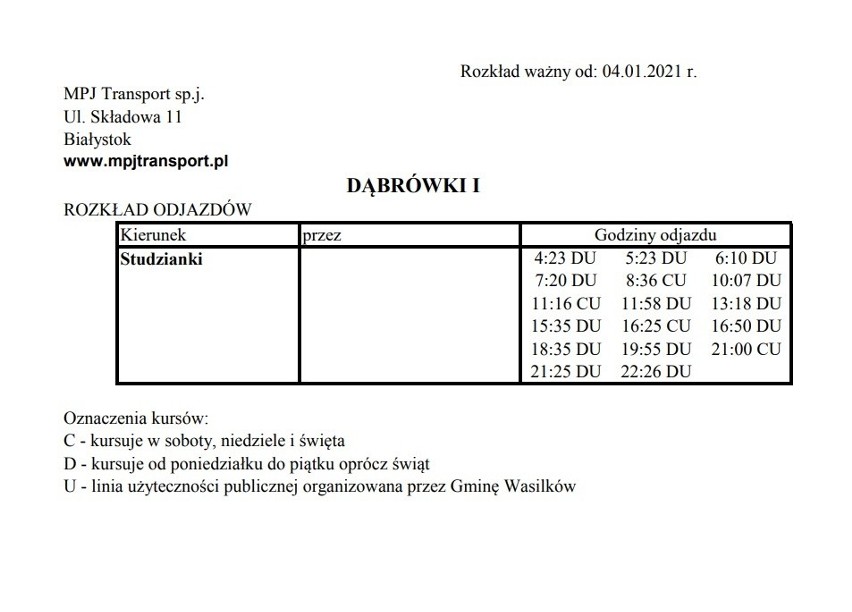 Komunikacja wewnętrzna w Wasilkowie już od 4 stycznia. Zobacz rozkład jazdy!