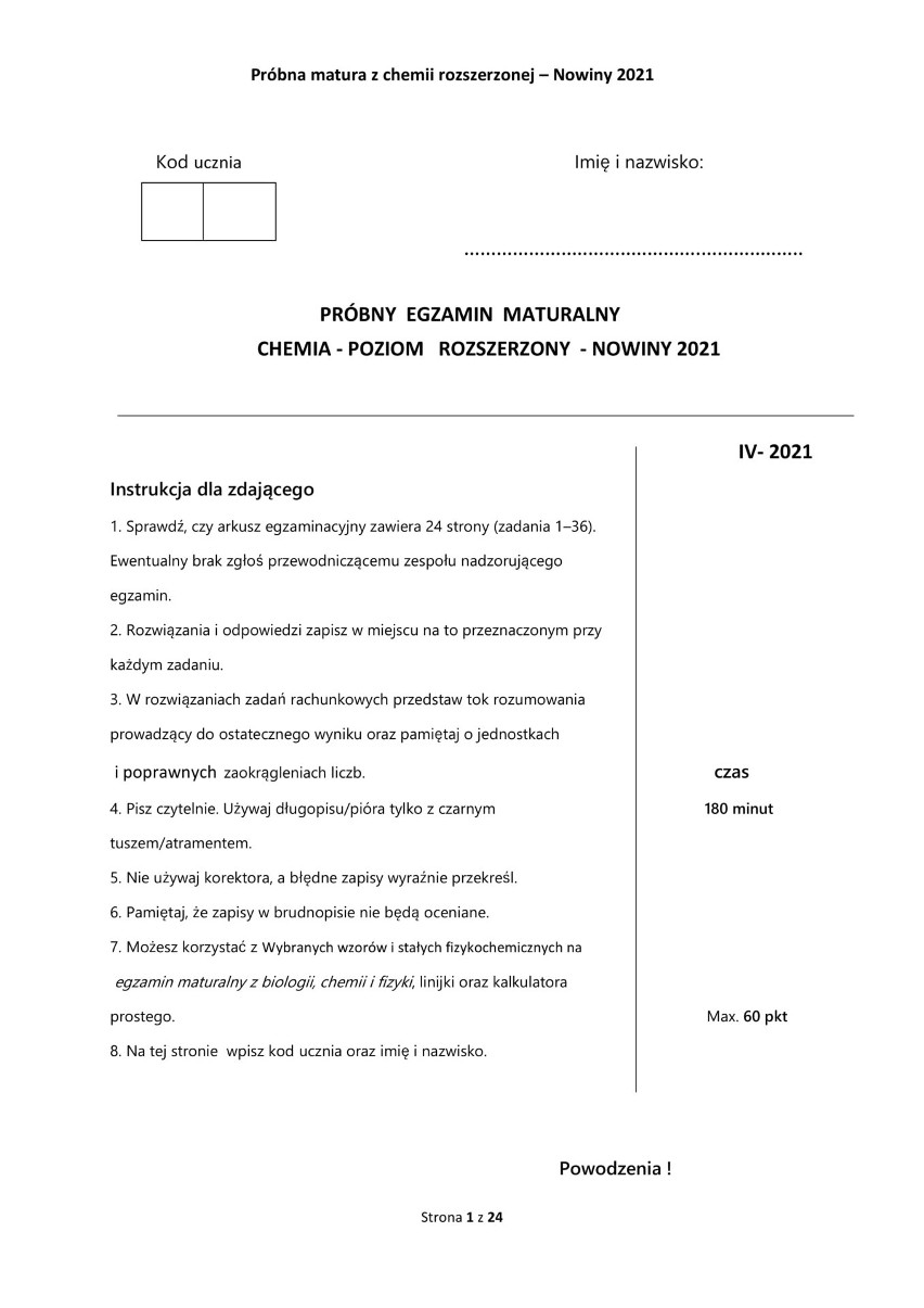 Zdaj maturę z Nowinami! Próbne arkusze z matury z chemii wraz z rozwiązaniami