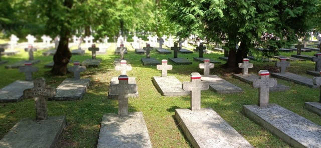 Przed Świętem Wojska Polskiego groby żołnierzy poległych w walce z bolszewikami zostały przystrojone przez społeczników biało-czerwonymi opaskami