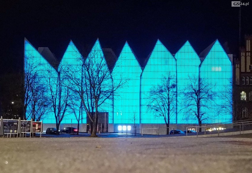 Dźwigozaury i filharmonia świeciły na niebiesko. Symboliczny akcent