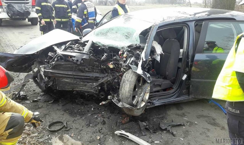 Tragedia na trasie Różyna - Wronów w gminie Lewin Brzeski. Volkswagen golf uderzył w drzewo. 30-letni kierowca zginął na miejscu