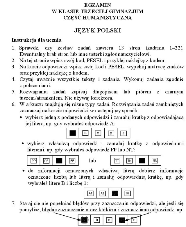 Próbny egzamin gimnazjalny z języka polskiego 2014 - część humanistyczna (arkusz z majowego egzaminu)