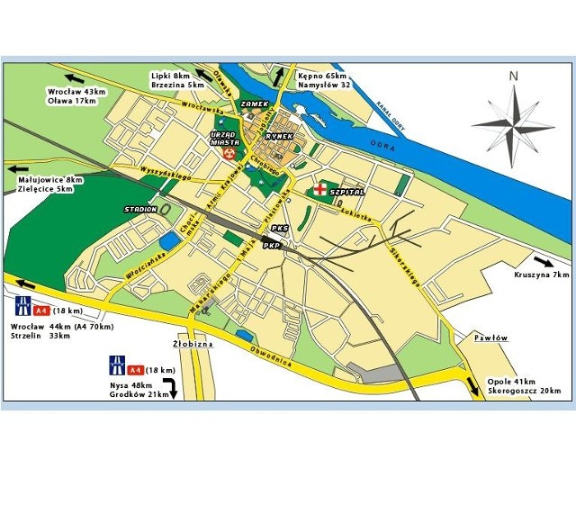 Ktoś zdemontował plan miasta przed dworcem PKP. (fot. Plan Miasta z portalu www.brzeg.pl)