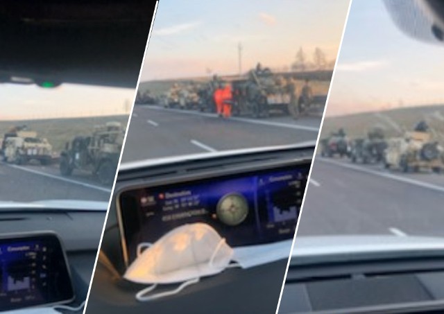 Postój ok. 10 wozów wojskowych na awaryjnym pasie autostrady pomiędzy Przeworskiem i węzłem Przemyśl.