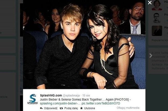 Selena Gomez i Justin Bieber wrócą do siebie? (fot.screen z Twitter.com)