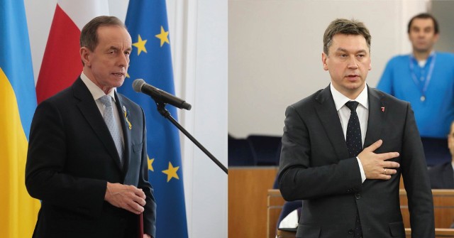 Marszałek Senatu Tomasz Grodzki i Marek Martynowski, szef senackiego klubu Prawa i Sprawiedliwości