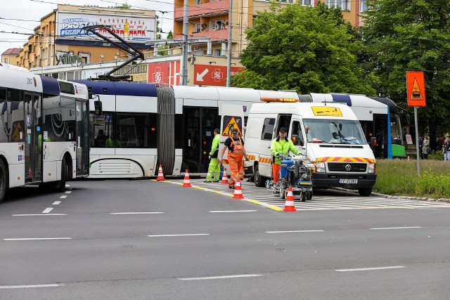 Okolice Placu Rodła w Szczecinie w trakcie przebudowy torów