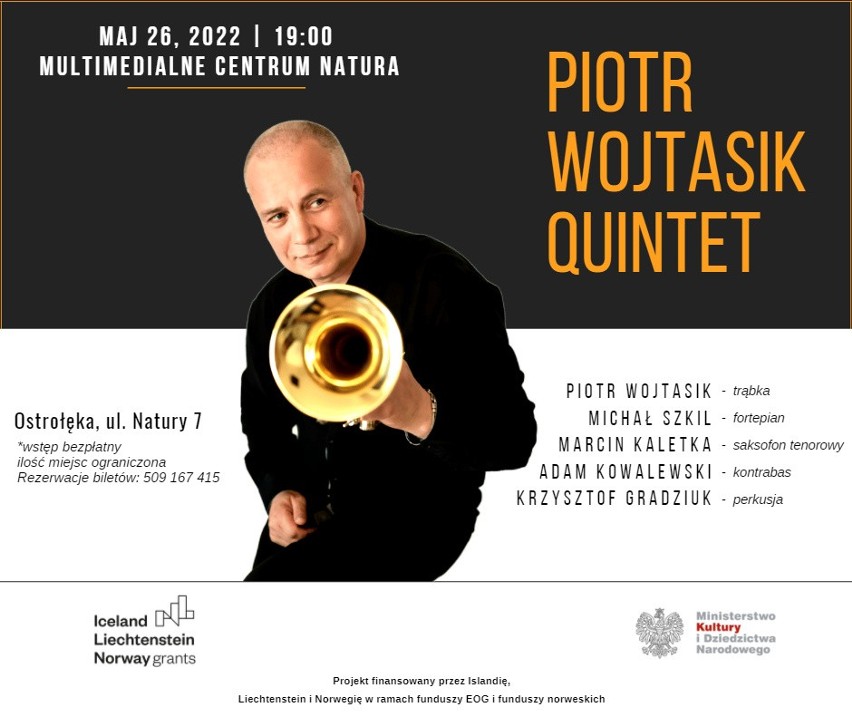 Ostrołęka. Jazz w Multimedialnym Centrum Natura. 26 i 27.05.2022 dwa koncerty: Piotr Wojtasik Quintet i Stryjo