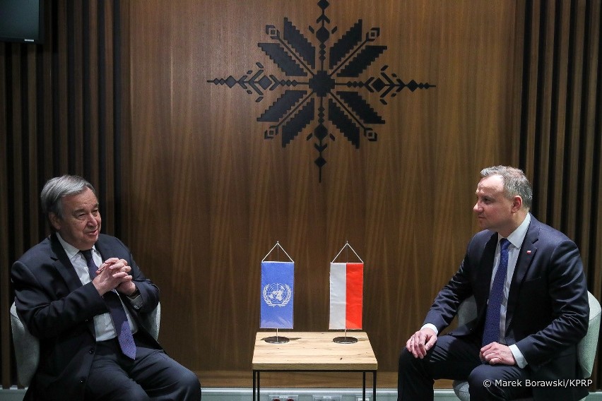 Prezydent RP Andrzej Duda w Rzeszowie spotkał się z wracającym z Rosji sekretarzem generalnym ONZ