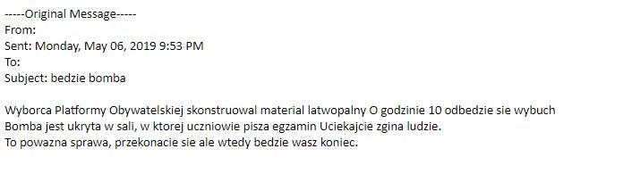 Mail o takiej treści został wysłany w poniedziałek, 6 maja.