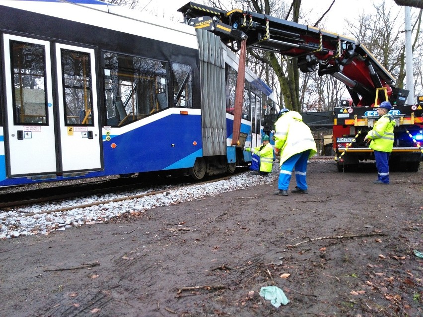 Wrocław: Wykolejenie tramwaju na pętli w Parku Południowym (ZDJĘCIA)