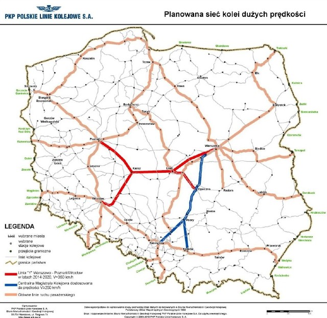 Projekt linii kolei dużych prędkości "Y" ma łączyć Warszawę, Łódź, Wrocław oraz Poznań