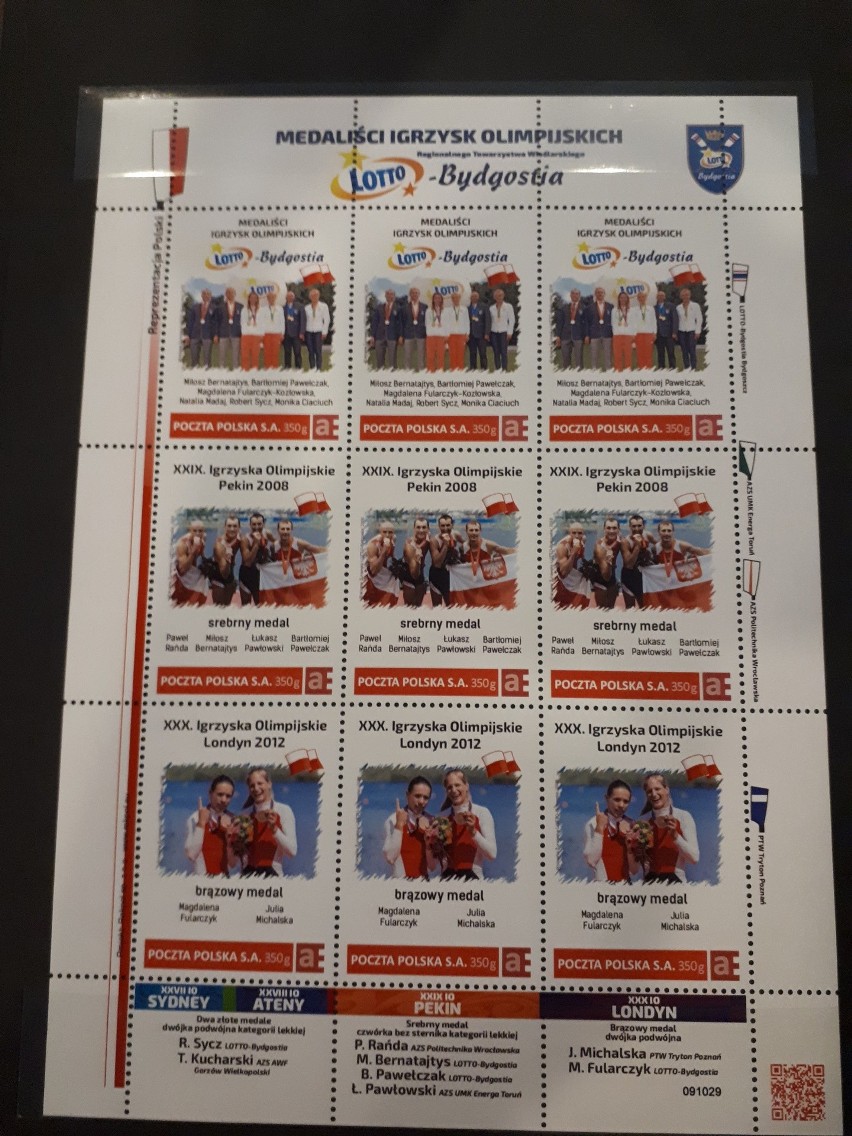 Medaliści Igrzysk Olimpijskich LOTTO-Bydgostia na znaczkach pocztowych