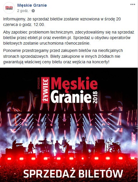 Męskie Granie: sprzedaż e-biletów z kłopotami. Koncerty m.in. w Katowicach i w Żywcu