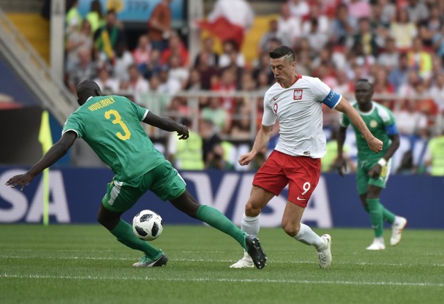 Robert Lewandowski podczas meczu Polska - Senegal.