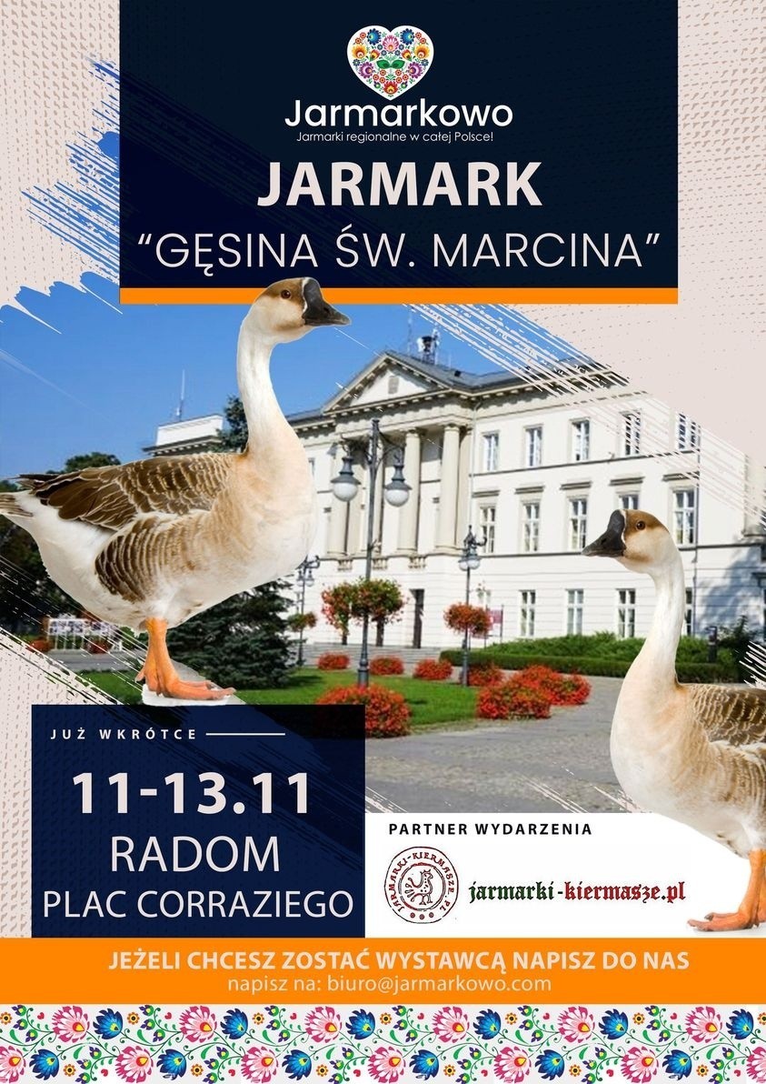 Jarmark "Gęsina Świętego Marcina" w Radomiu już 11 listopada. Swoje wyroby pokażą regionalni wystawcy, poczęstują pajdami ze smalcem 