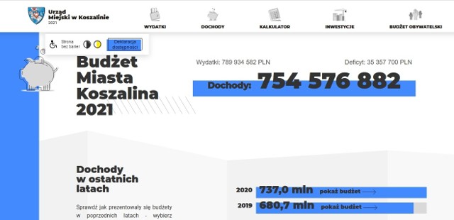 Platforma prezentująca szczegóły budżetu miasta dostępna jest pod adresem https://koszalin.budzetyjst.pl/