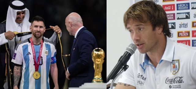 Kapitan reprezentacji Argentyny, Lionel Messi nagradzany przez prezydenta FIFA, Gianniego Infantino po finale mistrzostw świata 2022 w Katarze i 95-krotny reprezentant Urugwaju, były obrońca m.in. Nationalu Montevideo, PSG, Fenerbahce, FC Sao Paulo, Diego Lugano