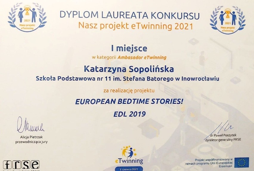 Inowrocław. Katarzyna Sopolińska ambasadorką eTwinning, a SP 11  w czołówce polskich szkół realizujących projekty eTwinning