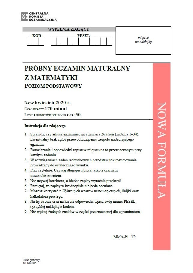 Próbna matura 2020 z matematyki. Zobacz arkusz pytań