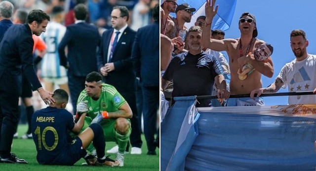 Emiliano Martinez napierw pocieszał Kyliana Mbappe w obecności prezydenta Francji, Emmanuela Macrona, a podczas mistrzowskiej parady w Buenos Aires kpił z francuskiego skrzydłowego trzymając lalkę niemowlaka ze zdjęciem skrzydłowego PSG