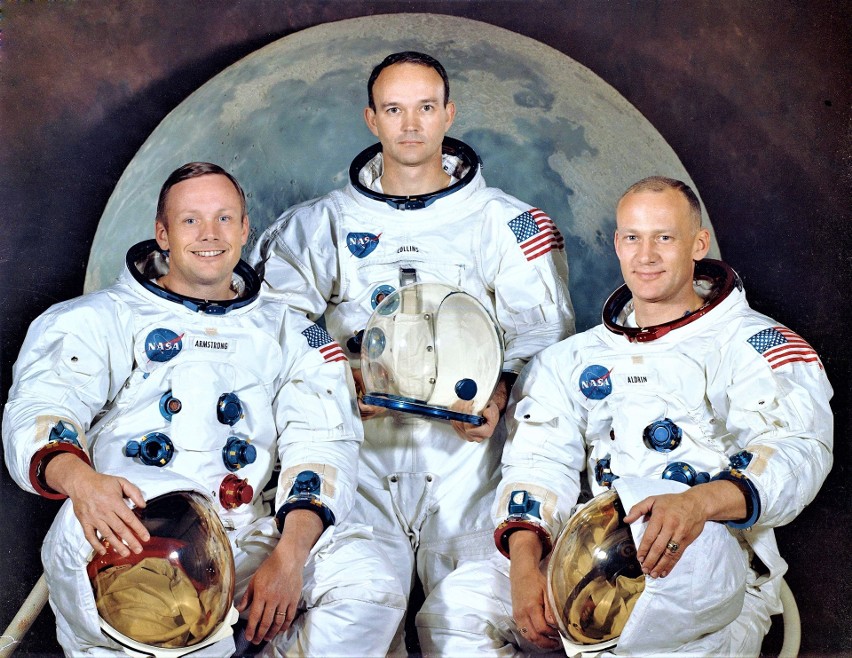 Pionierska załoga Apollo 11: od lewej - Neil Armstrong,...