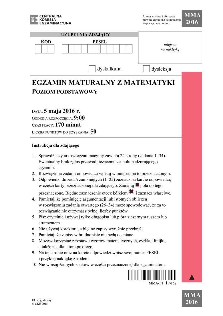 Matura 2018: Matematyka (ARKUSZE CKE, ZADANIA, ODPOWIEDZI,...