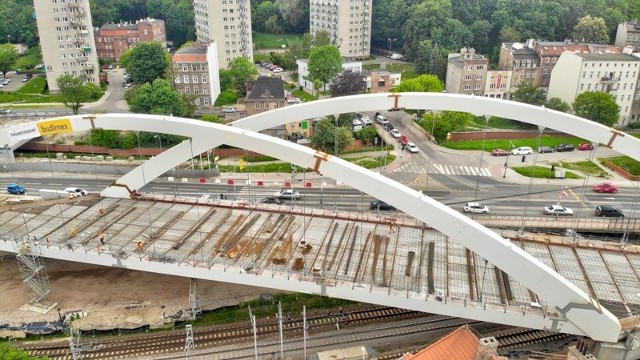 Budowa wiaduktu Biskupia Górka w Gdańsku. Stopień zaawansowania prac na 6 czerwca 2019.