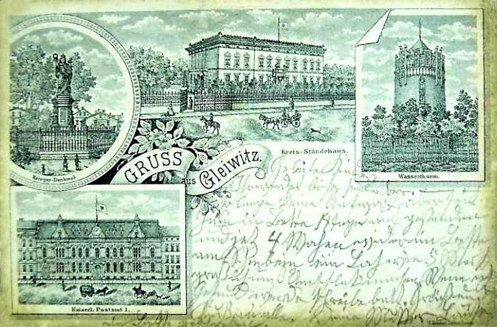 1899 , Gliwice na pocztówce z końca XIX wieku.