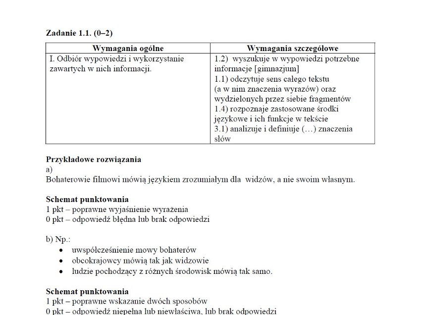 Język polski 2014 - próbna matura 2014 - klucz odpowiedzi...