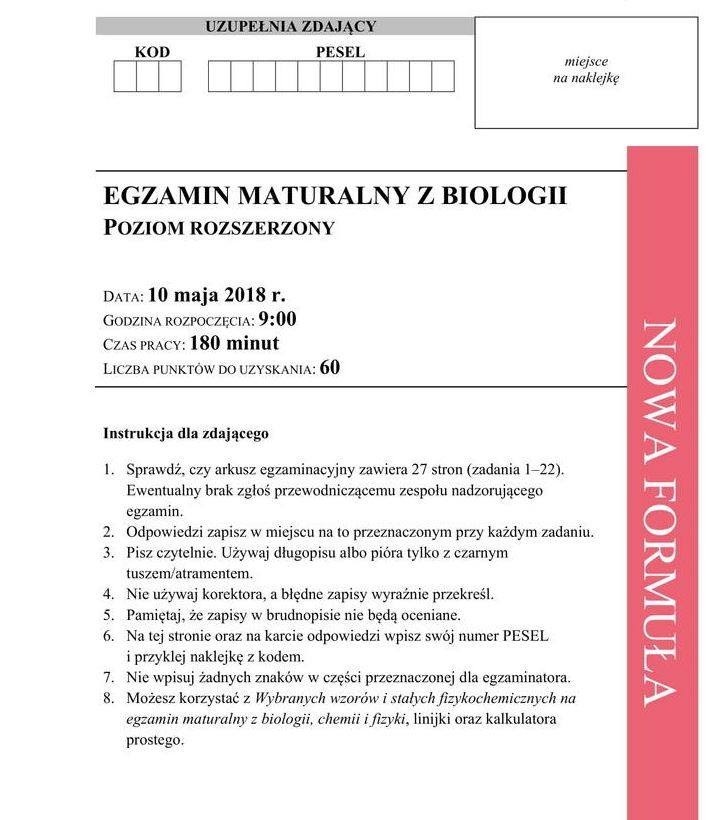 Matura 2019 BIOLOGIA ODPOWIEDZI I ARKUSZ CKE. Matura z biologii rozszerzenie 10.05.2019. poziom rozszerzony 