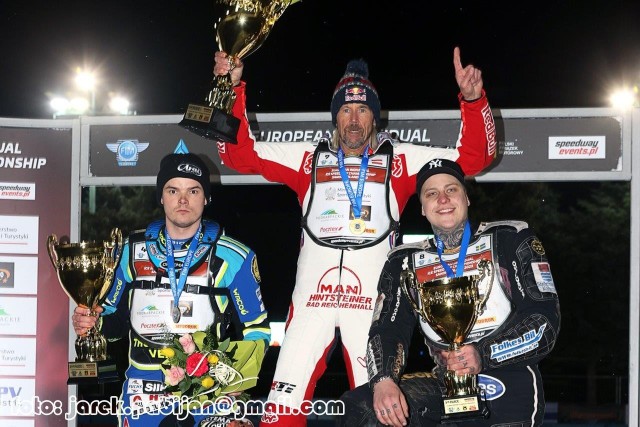 Podium IME w ice speedvayu - Sanik 2023: Luca Bauer, Franz Zorn, Jimmy Olsen