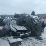 Wypadek w Złockiem niedaleko Muszyny. Samochód wypadł z drogi i wjechał w żywopłot. Na drogach jest niebezpiecznie 