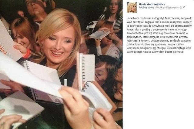 Gosia Andrzejewicz na spotkaniu z fanami (fot. screen Facebook.com)