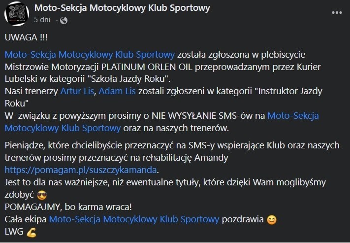 "Nie wysyłajcie na nas SMSów, przekażcie te pieniądze na rehabilitację Amandy" - wielki gest wielkich ludzi