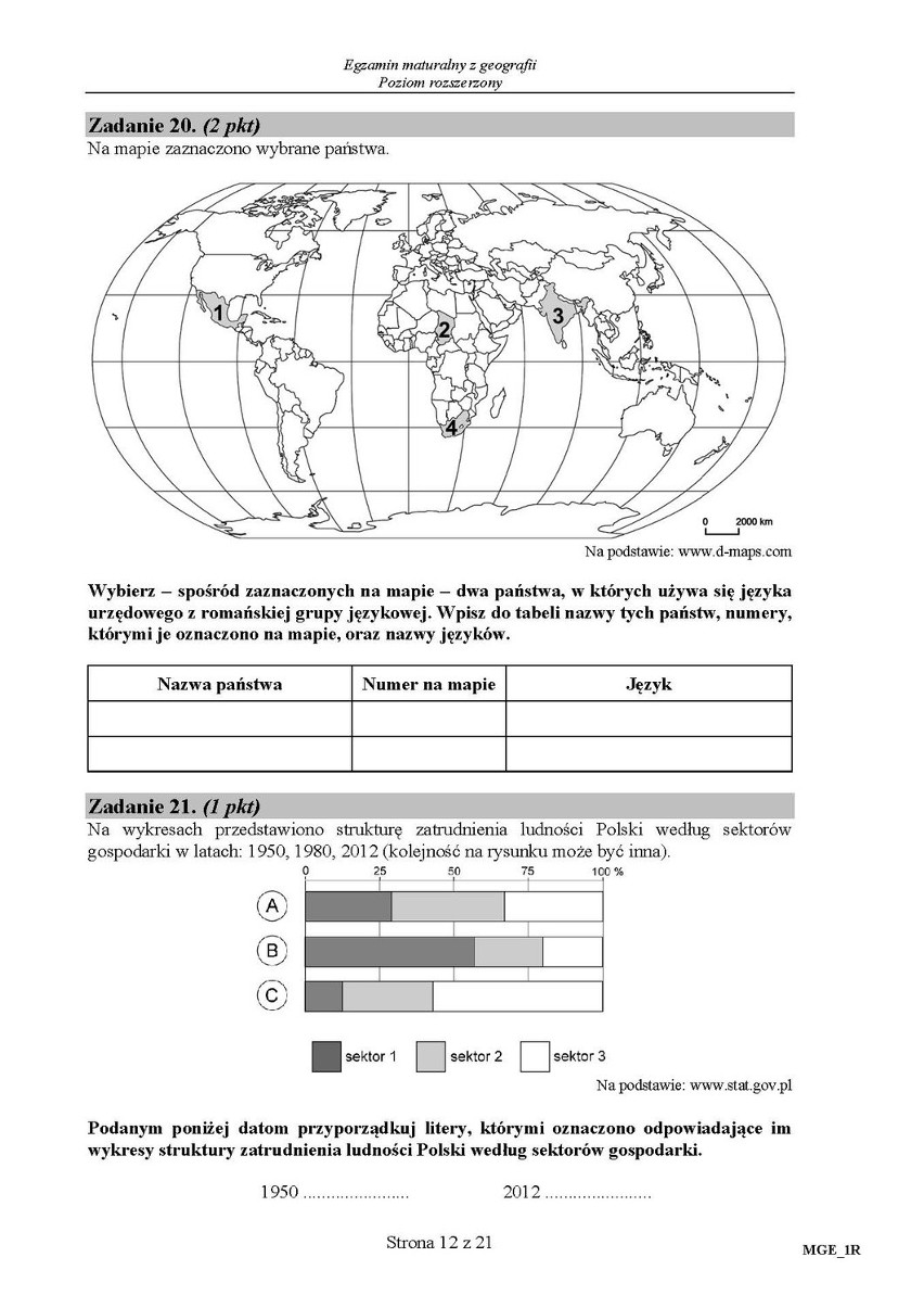 Arkusze zadań z geografii poziom rozszerzony w technikum +...