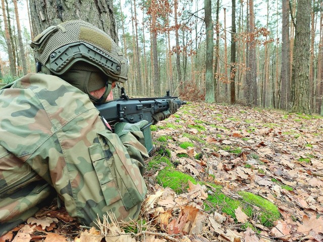 Żołnierze Wojsk Obrony Terytorialnej korzystają przede wszystkim z karabinków msbs "Grot" (w rękach żołnierza na zdjęciu).